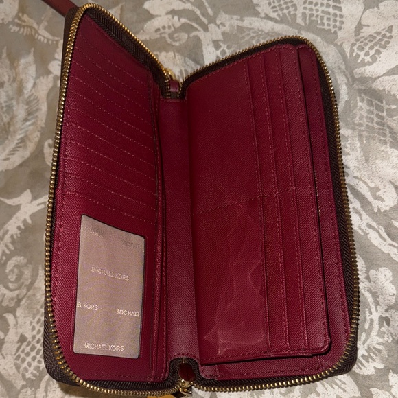 Michael Kors Dark Brown Wristlet with Red Strap - Picture 2 of 2